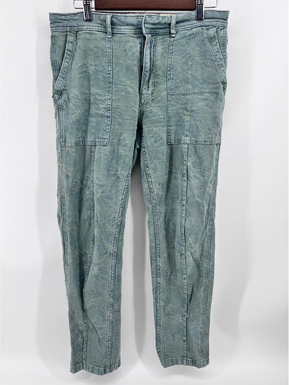 Anthropologie The Wanderer Jacquard Palm Leaf Utility Pants Size 27 Green